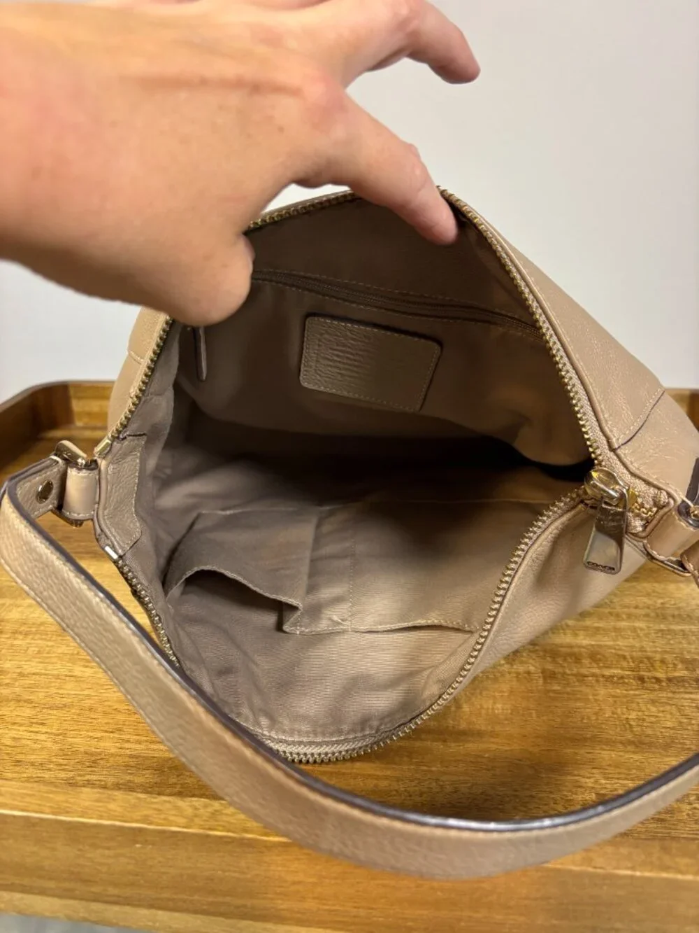 Coach Charlie Taupe Gray Pebbled Leather Hobo Shoulder Bag